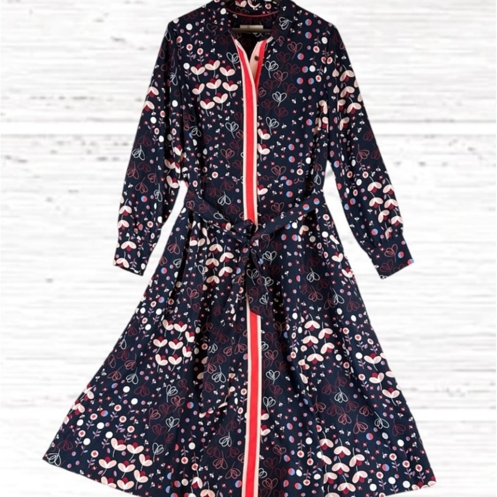 Boden Navy And Red Floral Dress (Pockets & Belt!)